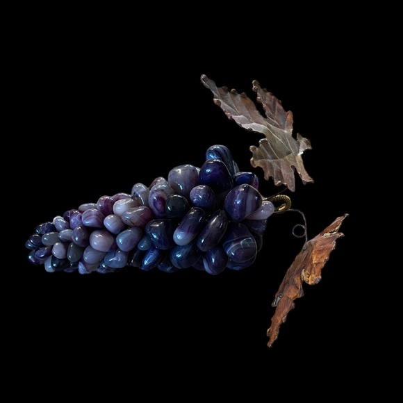 Vintage Gemstone Grape Bunch of Purple Agate with Copper Leaves - Picture 5 of 12